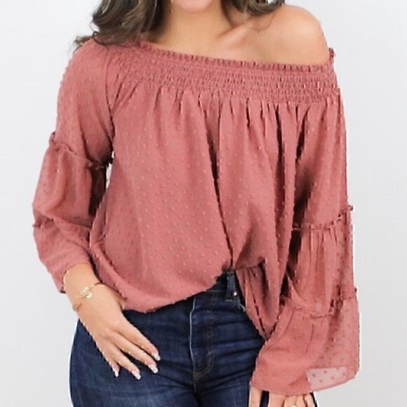 Off The Shoulder Layered Bell Sleeve Top - Mauve - Picture 6 of 6